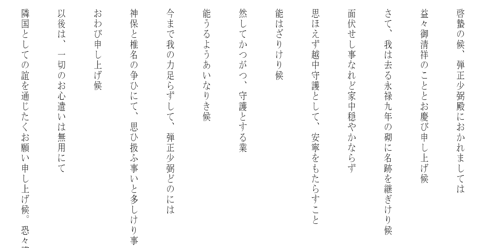 越中守護の書　上杉謙信と畠山氏の対立